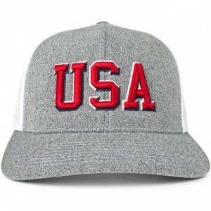 Baseball Caps USA Mesh Trucker Hat (Snapback Baseball Cap) USA Hat - Sun Protection - Heather Gray/White - CK18U3NQECT $41.64
