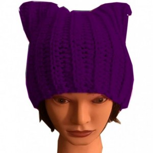 Skullies & Beanies Handmade Knitted Pussy Cat Ear Beanie Hat for Women's March Winter Gifts - Purple - C918L629UG9 $20.37