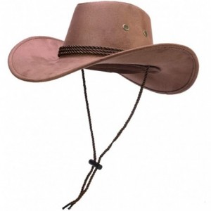 Cowboy Hats Mens Faux Felt Wide Brim Western Cowboy Hat Fedora Outdoor Party Hats - Coffee - CH18OSYQRKY $29.72
