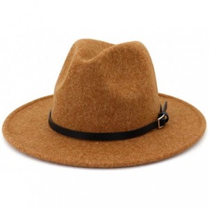 Fedoras Womens Classic Wool Fedora with Belt Buckle Wide Brim Panama Hat - A-khaki - CE18YGD48DL $31.77