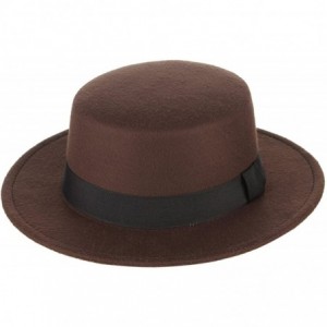 Fedoras Women's Classic Wool Felt Pork Pie Hat Flat Top Church Fedora Hat - Coffee - C518KDQD75I $26.65