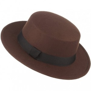 Fedoras Women's Classic Wool Felt Pork Pie Hat Flat Top Church Fedora Hat - Coffee - C518KDQD75I $26.65