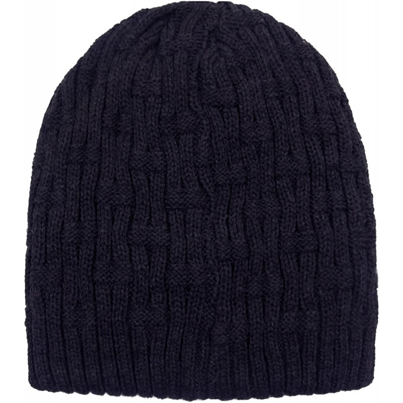 Skullies & Beanies Men's Cable Knit/Slouchy Style/Dual-Layer Beanie- Soft & Warm Hat - Weave - Navy Blue - C311P3E9TC5 $27.09