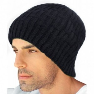 Skullies & Beanies Men's Cable Knit/Slouchy Style/Dual-Layer Beanie- Soft & Warm Hat - Weave - Navy Blue - C311P3E9TC5 $27.09