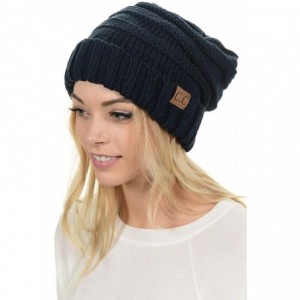 Skullies & Beanies Hat-100 Oversized Baggy Slouch Thick Warm Cap Hat Skully Cable Knit Beanie - Navy - C518XIMLH86 $20.33