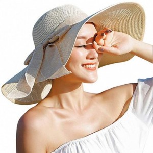 Sun Hats Women's Wide Brim Sun Protection Straw Hat-Folable Floppy Hat-Summer UV Protection Beach Cap - C1-f-beige - CV18QZ08...