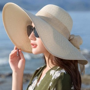 Sun Hats Women's Wide Brim Sun Protection Straw Hat-Folable Floppy Hat-Summer UV Protection Beach Cap - C1-f-beige - CV18QZ08...