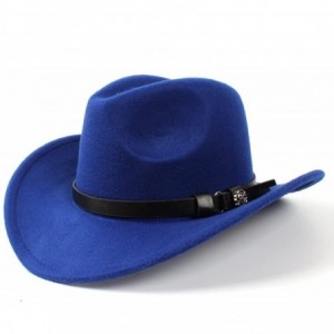 Cowboy Hats Men's Western Cowboy Hat Lady Felt Cowgirl Sombrero Caps Cap for Women - Blue - C618UYU35ON $31.15