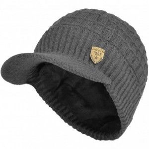 Skullies & Beanies Daily Knit Visor Brim Beanie Hat Fleece Lined Skull Ski Cap - Gray-sv - CO187IUHNH5 $34.08