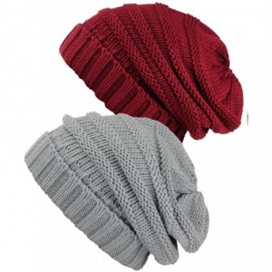 Skullies & Beanies Oversized Baggy Slouchy Thick Winter Beanie Hat - 2 Pack- Burgundy/Natural Gray - C41869KKLYW $27.48