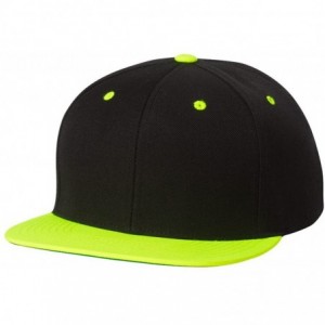 Baseball Caps 6-Panel Structured Flat Visor Classic Snapback (6089) - Black/ Neon Green - C911NANFDMF $19.07