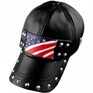 Skullies & Beanies Real Leather Stud Rivet Punk Rock Baseball Cap Star Hat Men/Womens Adjustable Black - CW184T5CTI5 $48.73