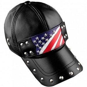 Skullies & Beanies Real Leather Stud Rivet Punk Rock Baseball Cap Star Hat Men/Womens Adjustable Black - CW184T5CTI5 $48.73