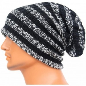 Skullies & Beanies Unisex Beanie Hat Slouchy Knit Cap Skullcap Stripe Baggy Style 1009 - Black - CA128MYZDX1 $19.23