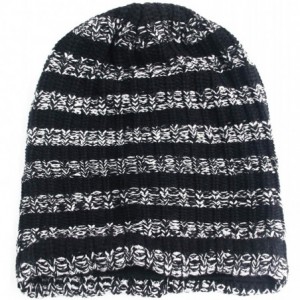 Skullies & Beanies Unisex Beanie Hat Slouchy Knit Cap Skullcap Stripe Baggy Style 1009 - Black - CA128MYZDX1 $19.23