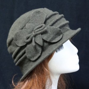 Fedoras Women 100% Wool Solid Color Round Top Cloche Beret Cap Flower Fedora Hat - 2 Green - CV186WXNS82 $31.65