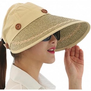 Sun Hats Women's Summer Beach Travelling Sun Hat UV Wide Brim Visor Caps - Khaki - CB12IKQNOUF $23.47