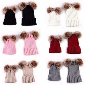 Skullies & Beanies Adults Children Kids Double Fur Winter Casual Warm Cute Knitted Beanie Hats - Navy Blue - CY18A95XH5G $45.54