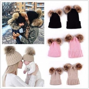 Skullies & Beanies Adults Children Kids Double Fur Winter Casual Warm Cute Knitted Beanie Hats - Navy Blue - CY18A95XH5G $45.54