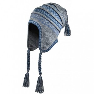 Skullies & Beanies Superfine 100% Alpaca Wool Handmade Intarsia Chullo Ski Hat Beanie Aviator Winter - Gray/Blue - CT184Y5WYH...