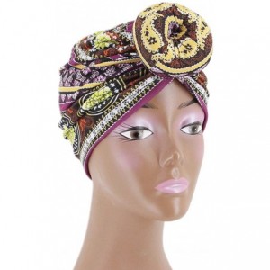 Sun Hats Shiny Metallic Turban Cap Indian Pleated Headwrap Swami Hat Chemo Cap for Women - Purple - CK18A4NRDR9 $19.12