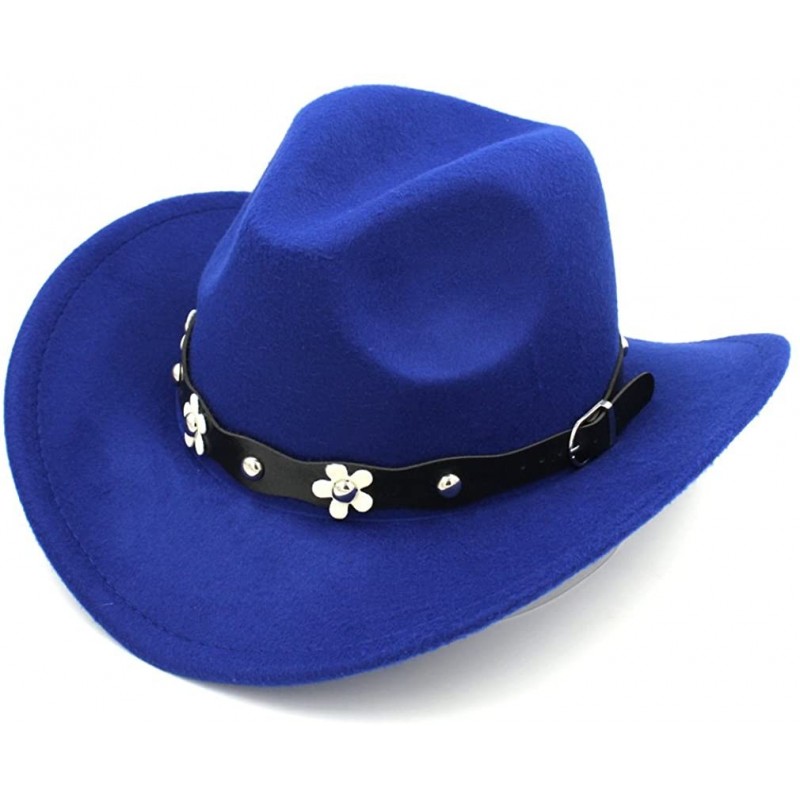 Cowboy Hats Women Western Cowboy Hat Wide Brim Cowgirl Cap Flower Charms Leather Band - Blue - C71883CDOZL $26.26
