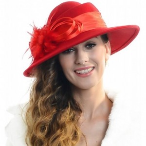 Fedoras Women Wool Felt Plume Church Dress Winter Hat - Feather Style-red - CX11MJML7YR $67.70
