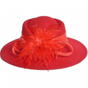 Fedoras Women Wool Felt Plume Church Dress Winter Hat - Feather Style-red - CX11MJML7YR $60.45