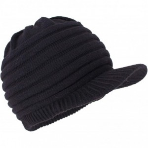 Skullies & Beanies Unisex Winter Hats with Visor Warm ski hat Stylish Knitted hat for Men and Women - Black -Striped - CH18GM...