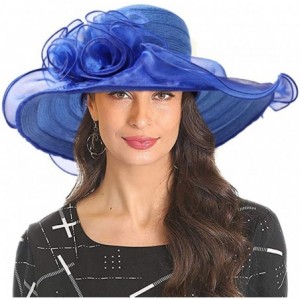 Sun Hats Kentucky Derby Hat Women Church Hat for Wedding Tea Party - Blue - CH18NQ2C0L9 $44.41