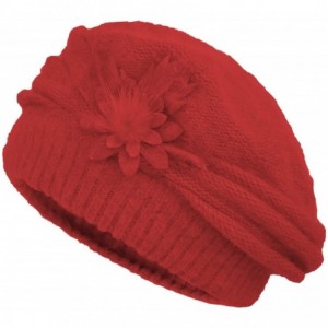 Berets Women's Solid Knit Furry French Beret - Fall Winter Fleece Lined Paris Artist Cap Beanie Hat - Burgundy - CN189D9UXAM ...