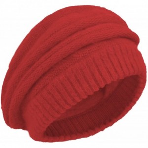 Berets Women's Solid Knit Furry French Beret - Fall Winter Fleece Lined Paris Artist Cap Beanie Hat - Burgundy - CN189D9UXAM ...