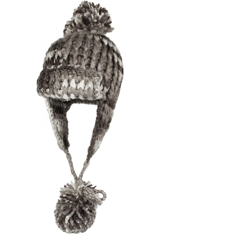 Skullies & Beanies Crochet Thick Cable Knit Beanie Hat Pom Earflaps Cap BZ70013 - Grey - C118KIQMMMR $35.30
