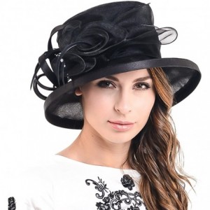Sun Hats Lady Kentucky Derby Dress Church Wedding Party Hat Drown Brim S043 - Black - C312D9O70NF $45.06