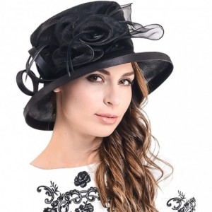 Sun Hats Lady Kentucky Derby Dress Church Wedding Party Hat Drown Brim S043 - Black - C312D9O70NF $42.17