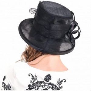 Sun Hats Lady Kentucky Derby Dress Church Wedding Party Hat Drown Brim S043 - Black - C312D9O70NF $42.17