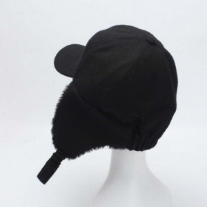 Bomber Hats Women's Ushanka Earflaps Flat Cap Winter Woolen Harajuku Bomber Trapper Russian Hats - Black - C7188XT5D9C $65.48
