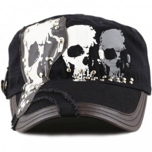 Baseball Caps Skull Patch Accent Cotton Cadet Hat with Metal Studs - Black - CS17Z48HIOZ $21.43