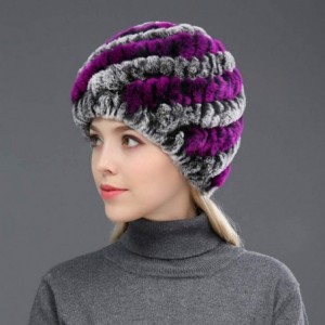 Skullies & Beanies Women's Real Rex Rabbit Fur Hat and Real Rabbit Fur Scarf 1 Set Winter Warm Fashion - Purple + Gray - CL18...