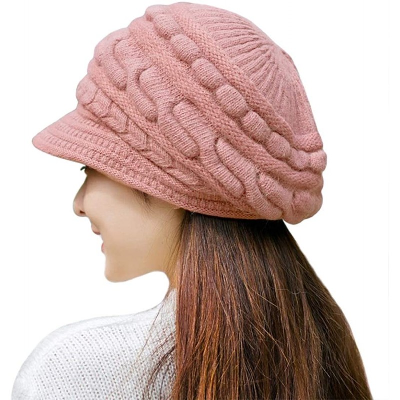 Skullies & Beanies Women's Winter Warm Hat Crochet Slouchy Beanie Knitted Caps with Visor - A-pink - CQ18HKTC882 $27.01