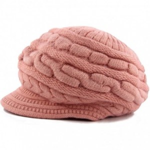 Skullies & Beanies Women's Winter Warm Hat Crochet Slouchy Beanie Knitted Caps with Visor - A-pink - CQ18HKTC882 $27.01