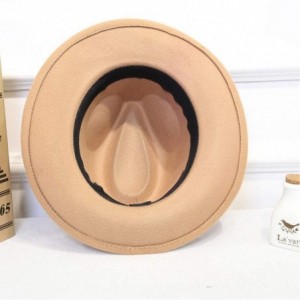 Fedoras Women Belt Buckle Fedora Hat-Classic Wide Brim Floppy Panama Hat Crushable Wool Felt Outback Hat - Khaki - CI18WL37EZ...