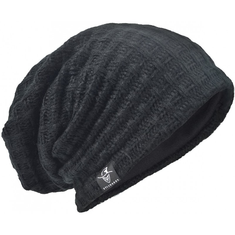 Skullies & Beanies Men's Slouchy Beanie Knit Crochet Rasta Cap for Summer Winter - Check-black - CX12O51B6TA $25.04