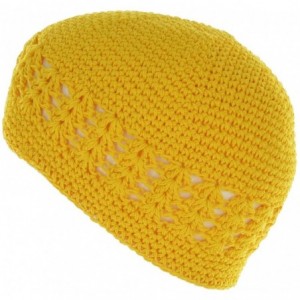 Skullies & Beanies 100% Cotton Kufi Crochet Beanie Skull Cap Knit Hat - Gold - CW11IIAPFWD $17.30