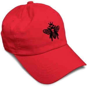 Baseball Caps Custom Soft Baseball Cap Black Flying Queen Bee Embroidery Flat Solid Buckle - Red - CF18AANA8UM $26.83