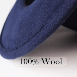 Fedoras 100% Wool Wide Brim Fedora Panama Hat with Belt Buckle Fedora Hats for Men Women - Navy - CT18UK5SWI5 $46.62