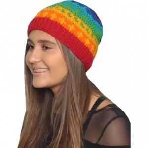 Skullies & Beanies KayJayStyles Nepal Hand Knit Beanie Skull Ski Wool Fleeced Hat - Rainbow 6 - CL188Y4NLDL $23.04