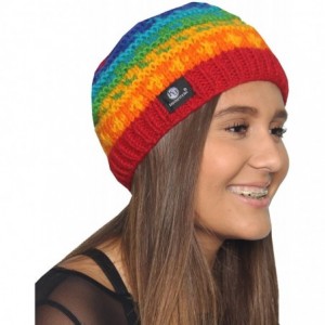 Skullies & Beanies KayJayStyles Nepal Hand Knit Beanie Skull Ski Wool Fleeced Hat - Rainbow 6 - CL188Y4NLDL $23.04