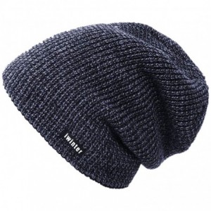 Skullies & Beanies Winter Slouchy Knit Beanie Hat - Thick Warm Ski Baggy Hat for Men & Women - 06 Dark Blue - C218KN6QG9O $24.09