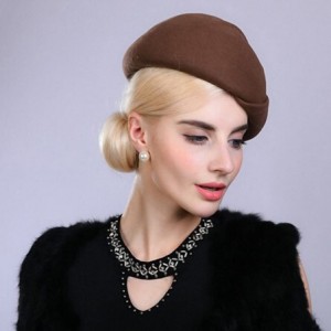 Berets Women's Autumn and Winter Bow Wool Beret Coffe - Camel - CD12MCI019T $71.18